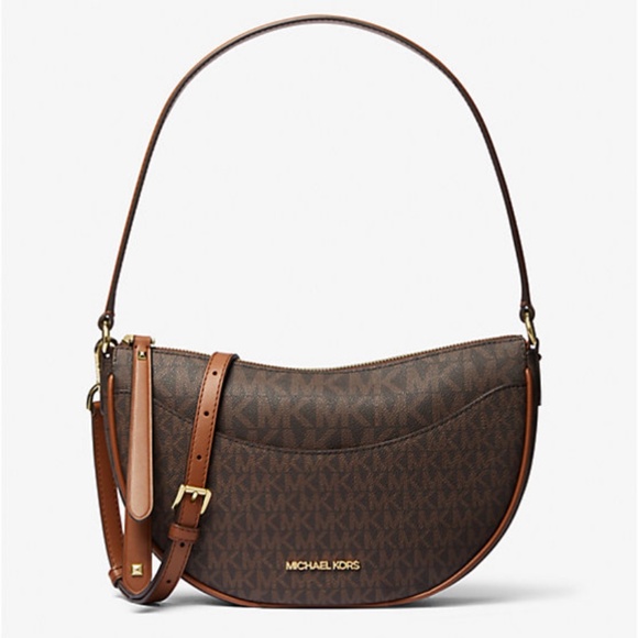 New Michael Kors Dover Medium Signature Chocolate Logo Crossbody Bag - Picture 1 of 3